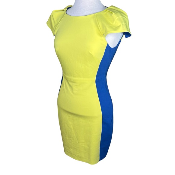 Belle Badgley Mischka Chartreuse & Blue Sheath Dress Size 2 - Picture 1 of 10